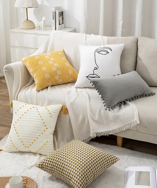 LAFFMO(ラフモ)の「クッション&クッションカバーセット 45×45(クッション/クッションカバー・レディース・アイボリー/グレー/ホワイト/イエロー・FREE)」の5枚目の写真