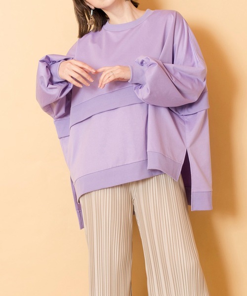 OSMOSIS（オズモーシス）の「ミニ裏毛ワイドプルオーバー（Tシャツ/カットソー・レディース・ライトパープル/ライトグレー/ライトカーキ/ブラック・ONE SIZE）」の4枚目の写真