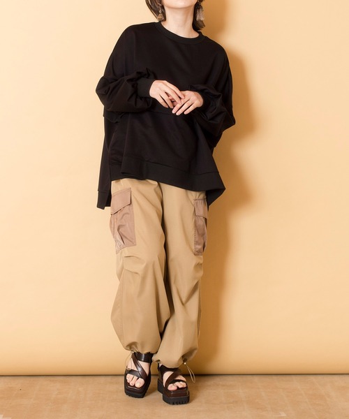 OSMOSIS（オズモーシス）の「ミニ裏毛ワイドプルオーバー（Tシャツ/カットソー・レディース・ライトパープル/ライトグレー/ライトカーキ/ブラック・ONE SIZE）」の16枚目の写真