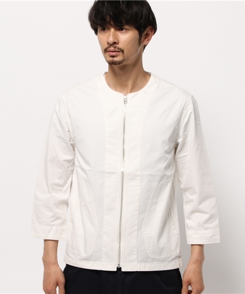 RAGEBLUE（レイジブルー）の「＜WEB限定価格＞ノーカラーZIPブルゾン7分袖/564565（ブルゾン・メンズ・オリーブ/ホワイト・LARGE/MEDIUM）」の3枚目の写真