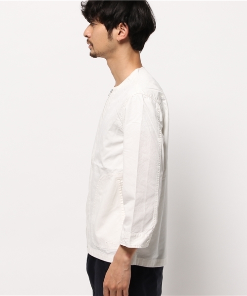 RAGEBLUE（レイジブルー）の「＜WEB限定価格＞ノーカラーZIPブルゾン7分袖/564565（ブルゾン・メンズ・オリーブ/ホワイト・LARGE/MEDIUM）」の4枚目の写真