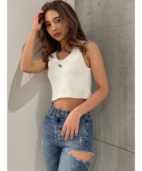 GYDA（ジェイダ）の「GG embroidery テレコタンクトップ（タンクトップ・レディース・ブラック/オフホワイト/グリーン・FREE）」の4枚目の写真