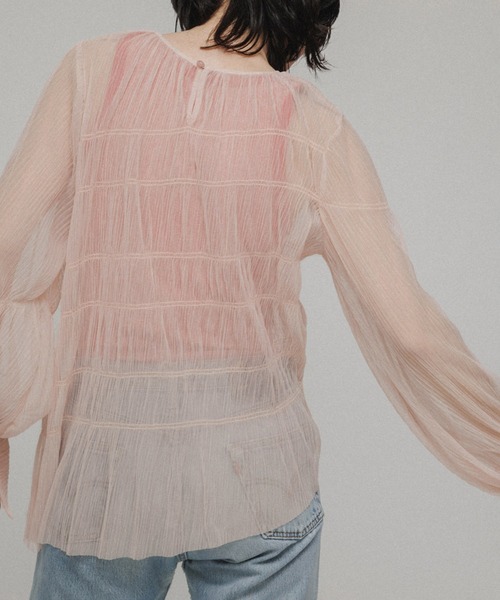 M TO R（ムウトアール）の「［BLOUSE］SHIRRED TULLE BLOUSE（シャツ/ブラウス・レディース・ブラック/ピンク/イエロー/モスグリーン・FREE）」の4枚目の写真