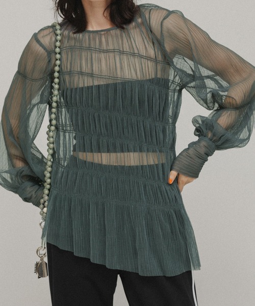 M TO R（ムウトアール）の「［BLOUSE］SHIRRED TULLE BLOUSE（シャツ/ブラウス・レディース・ブラック/ピンク/イエロー/モスグリーン・FREE）」の3枚目の写真