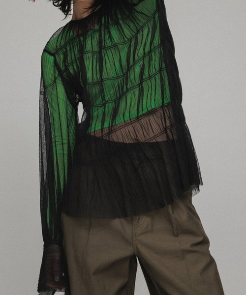 M TO R（ムウトアール）の「［BLOUSE］SHIRRED TULLE BLOUSE（シャツ/ブラウス・レディース・ブラック/ピンク/イエロー/モスグリーン・FREE）」の2枚目の写真