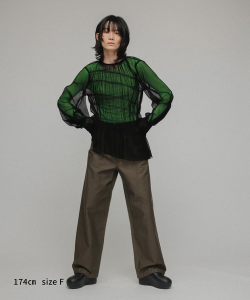 M TO R（ムウトアール）の「［BLOUSE］SHIRRED TULLE BLOUSE（シャツ/ブラウス・レディース・ブラック/ピンク/イエロー/モスグリーン・FREE）」の12枚目の写真