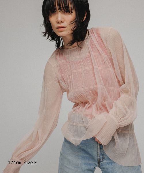 M TO R（ムウトアール）の「［BLOUSE］SHIRRED TULLE BLOUSE（シャツ/ブラウス・レディース・ブラック/ピンク/イエロー/モスグリーン・FREE）」の13枚目の写真