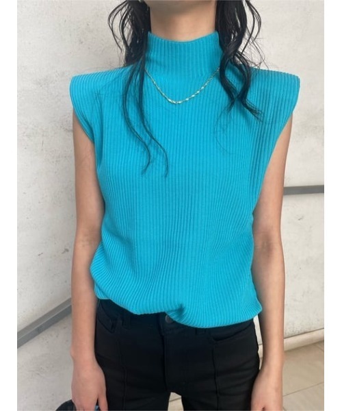 THROW by SLY（スローバイスライ）の「THROW PADDED H/N RIB TOPS パデッド ハイネック リブ トップス ドライタッチ スタンドネック セットアップ可能（Tシャツ/カットソー・レディース・ブラック/ライトブルー/アイボリー・FREE）」の20枚目の写真