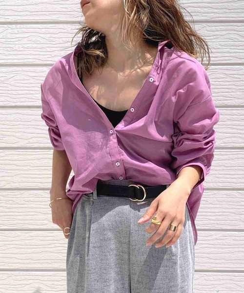 Q（キュー）の「コットンボイルスキッパーシャツ（シャツ/ブラウス・レディース・ラベンダー/エメラルド/パープル/グレイッシュベージュ/ピンク/ベージュ/マスタード/チャコールグレー・MEDIUM）」の6枚目の写真