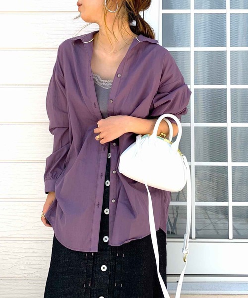 Q（キュー）の「コットンボイルスキッパーシャツ（シャツ/ブラウス・レディース・ラベンダー/エメラルド/パープル/グレイッシュベージュ/ピンク/ベージュ/マスタード/チャコールグレー・MEDIUM）」の5枚目の写真