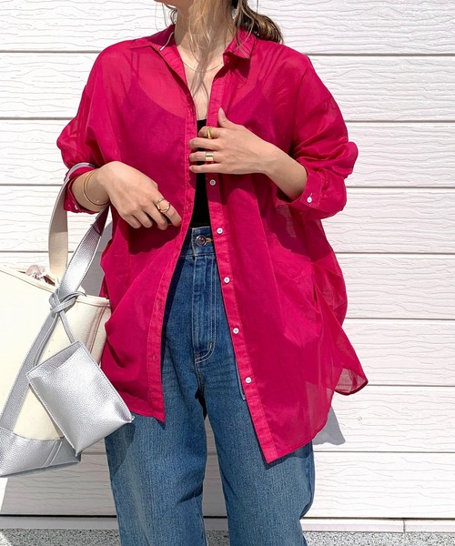 Q（キュー）の「コットンボイルスキッパーシャツ（シャツ/ブラウス・レディース・ラベンダー/エメラルド/パープル/グレイッシュベージュ/ピンク/ベージュ/マスタード/チャコールグレー・MEDIUM）」の8枚目の写真