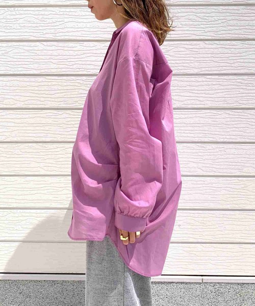 Q（キュー）の「コットンボイルスキッパーシャツ（シャツ/ブラウス・レディース・ラベンダー/エメラルド/パープル/グレイッシュベージュ/ピンク/ベージュ/マスタード/チャコールグレー・MEDIUM）」の10枚目の写真