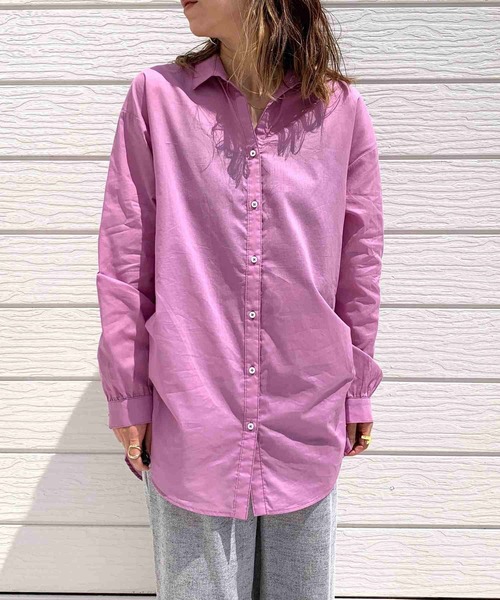 Q（キュー）の「コットンボイルスキッパーシャツ（シャツ/ブラウス・レディース・ラベンダー/エメラルド/パープル/グレイッシュベージュ/ピンク/ベージュ/マスタード/チャコールグレー・MEDIUM）」の9枚目の写真