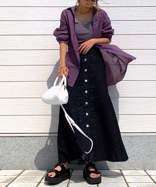 Q（キュー）の「コットンボイルスキッパーシャツ（シャツ/ブラウス・レディース・ラベンダー/エメラルド/パープル/グレイッシュベージュ/ピンク/ベージュ/マスタード/チャコールグレー・MEDIUM）」の22枚目の写真