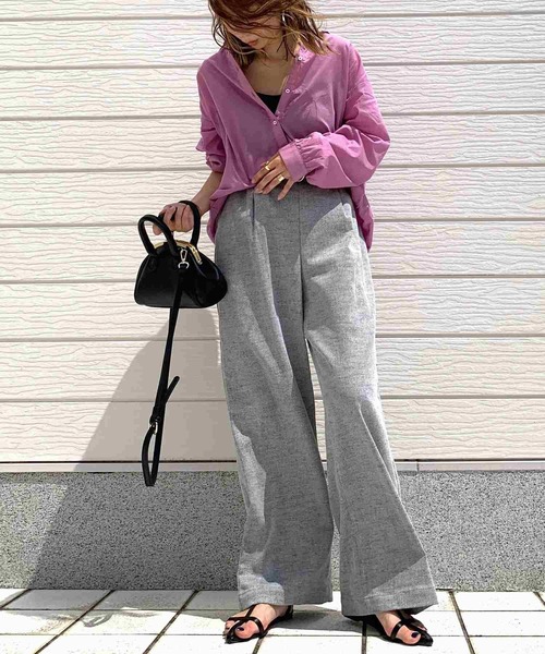 Q（キュー）の「コットンボイルスキッパーシャツ（シャツ/ブラウス・レディース・ラベンダー/エメラルド/パープル/グレイッシュベージュ/ピンク/ベージュ/マスタード/チャコールグレー・MEDIUM）」の20枚目の写真