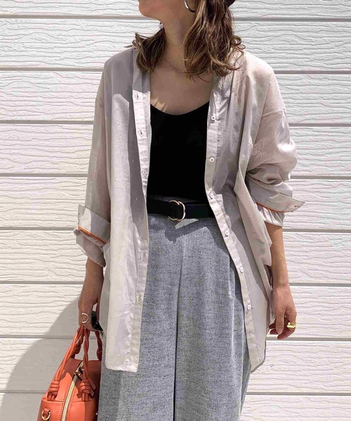 Q（キュー）の「コットンボイルスキッパーシャツ（シャツ/ブラウス・レディース・ラベンダー/エメラルド/パープル/グレイッシュベージュ/ピンク/ベージュ/マスタード/チャコールグレー・MEDIUM）」の12枚目の写真