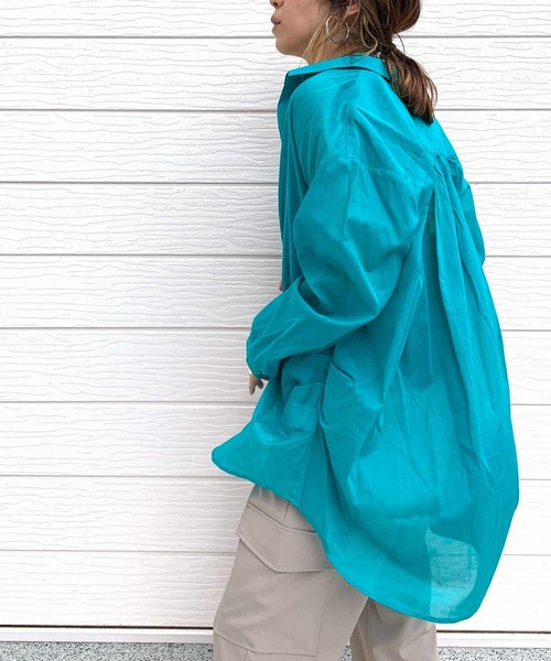 Q（キュー）の「コットンボイルスキッパーシャツ（シャツ/ブラウス・レディース・ラベンダー/エメラルド/パープル/グレイッシュベージュ/ピンク/ベージュ/マスタード/チャコールグレー・MEDIUM）」の14枚目の写真