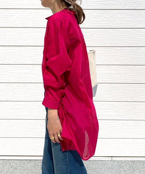 Q（キュー）の「コットンボイルスキッパーシャツ（シャツ/ブラウス・レディース・ラベンダー/エメラルド/パープル/グレイッシュベージュ/ピンク/ベージュ/マスタード/チャコールグレー・MEDIUM）」の17枚目の写真