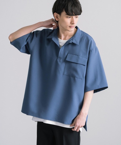 Rocky Monroe(ロッキーモンロー)の「オーバーサイズ プルオーバー スキッパー半袖シャツ(シャツ/ブラウス・メンズ・ライトグリーン/ライトグレー/ホワイト/ブラック/ブルー・M/L/XL)」の5枚目の写真