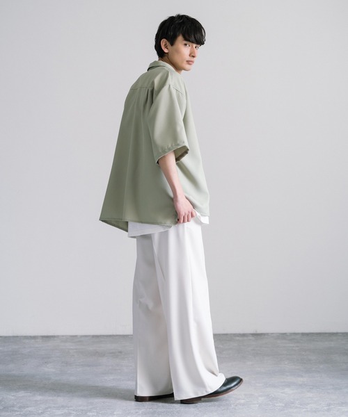16 23区　麻100% サイズ46白　スキッパー　半袖　シャツ　プルオーバー シャツ スキッパーシャツ BIGシルエット メンズ 半袖 抜き襟