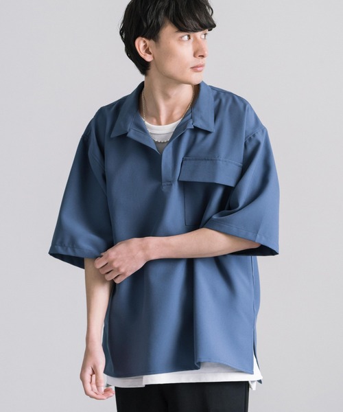 Rocky Monroe(ロッキーモンロー)の「オーバーサイズ プルオーバー スキッパー半袖シャツ(シャツ/ブラウス・メンズ・ライトグリーン/ライトグレー/ホワイト/ブラック/ブルー・M/L/XL)」の8枚目の写真