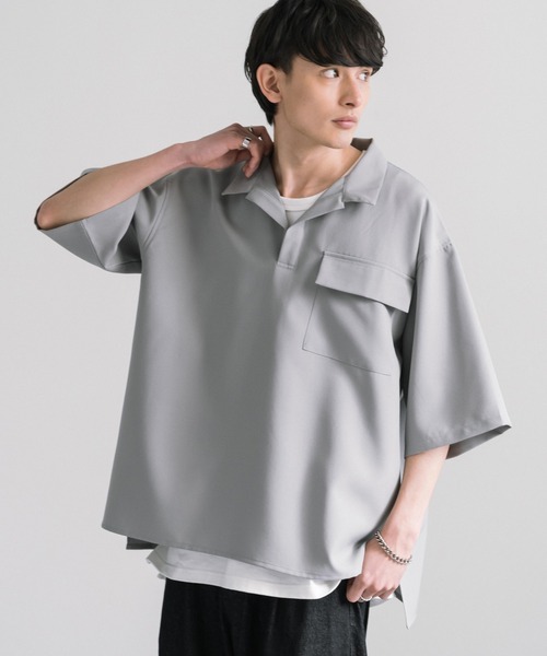 Rocky Monroe(ロッキーモンロー)の「オーバーサイズ プルオーバー スキッパー半袖シャツ(シャツ/ブラウス・メンズ・ライトグリーン/ライトグレー/ホワイト/ブラック/ブルー・M/L/XL)」の15枚目の写真