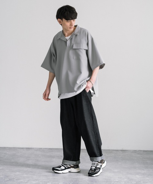 オーバーサイズ プルオーバー スキッパー半袖シャツ（シャツ
