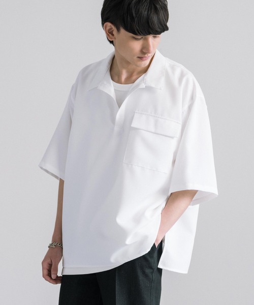 Rocky Monroe(ロッキーモンロー)の「オーバーサイズ プルオーバー スキッパー半袖シャツ(シャツ/ブラウス・メンズ・ライトグリーン/ライトグレー/ホワイト/ブラック/ブルー・M/L/XL)」の16枚目の写真