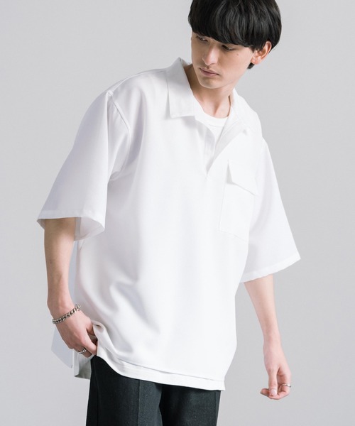 Rocky Monroe(ロッキーモンロー)の「オーバーサイズ プルオーバー スキッパー半袖シャツ(シャツ/ブラウス・メンズ・ライトグリーン/ライトグレー/ホワイト/ブラック/ブルー・M/L/XL)」の6枚目の写真
