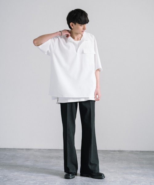 Rocky Monroe(ロッキーモンロー)の「オーバーサイズ プルオーバー スキッパー半袖シャツ(シャツ/ブラウス・メンズ・ライトグリーン/ライトグレー/ホワイト/ブラック/ブルー・M/L/XL)」の14枚目の写真