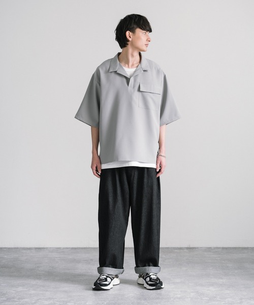 【国内買付】muta プルオーバー半袖シャツ オーバーサイズ プルオーバー スキッパー半袖シャツ（シャツ
