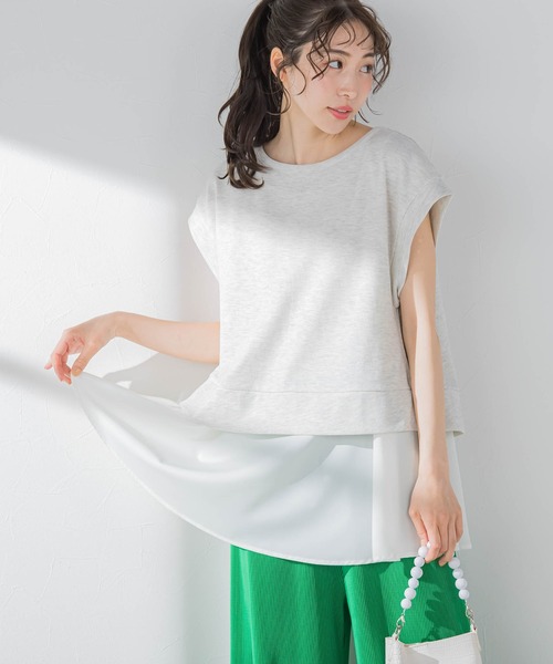 VICKY(ビッキー)の「【1枚で簡単オシャレ!】切り替えレイヤードトップス《洗濯機で洗える》(Tシャツ/カットソー・レディース・ブラック/グレー/ホワイト/イエロー・M)」の4枚目の写真