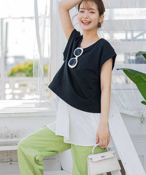 VICKY(ビッキー)の「【1枚で簡単オシャレ!】切り替えレイヤードトップス《洗濯機で洗える》(Tシャツ/カットソー・レディース・ブラック/グレー/ホワイト/イエロー・M)」の3枚目の写真