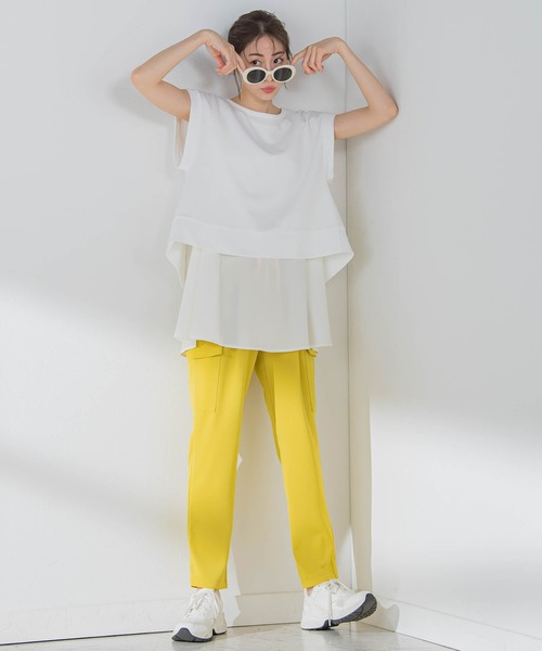 VICKY(ビッキー)の「【1枚で簡単オシャレ!】切り替えレイヤードトップス《洗濯機で洗える》(Tシャツ/カットソー・レディース・ブラック/グレー/ホワイト/イエロー・M)」の11枚目の写真