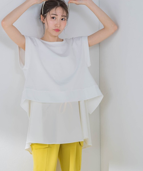 VICKY(ビッキー)の「【1枚で簡単オシャレ!】切り替えレイヤードトップス《洗濯機で洗える》(Tシャツ/カットソー・レディース・ブラック/グレー/ホワイト/イエロー・M)」の9枚目の写真