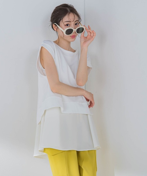 VICKY(ビッキー)の「【1枚で簡単オシャレ!】切り替えレイヤードトップス《洗濯機で洗える》(Tシャツ/カットソー・レディース・ブラック/グレー/ホワイト/イエロー・M)」の10枚目の写真