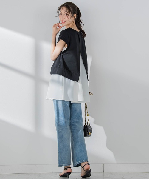 VICKY(ビッキー)の「【1枚で簡単オシャレ!】切り替えレイヤードトップス《洗濯機で洗える》(Tシャツ/カットソー・レディース・ブラック/グレー/ホワイト/イエロー・M)」の22枚目の写真