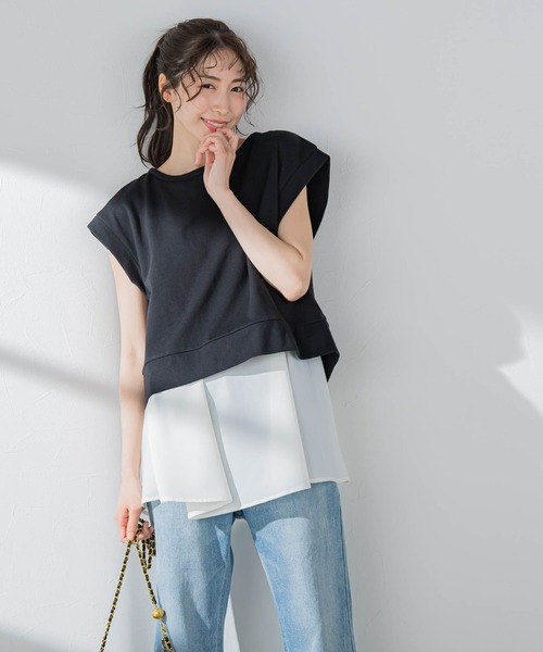 VICKY(ビッキー)の「【1枚で簡単オシャレ!】切り替えレイヤードトップス《洗濯機で洗える》(Tシャツ/カットソー・レディース・ブラック/グレー/ホワイト/イエロー・M)」の18枚目の写真