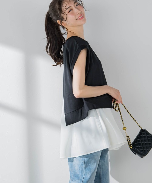 VICKY(ビッキー)の「【1枚で簡単オシャレ!】切り替えレイヤードトップス《洗濯機で洗える》(Tシャツ/カットソー・レディース・ブラック/グレー/ホワイト/イエロー・M)」の19枚目の写真