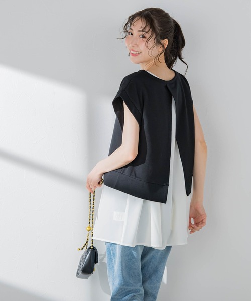 VICKY(ビッキー)の「【1枚で簡単オシャレ!】切り替えレイヤードトップス《洗濯機で洗える》(Tシャツ/カットソー・レディース・ブラック/グレー/ホワイト/イエロー・M)」の20枚目の写真