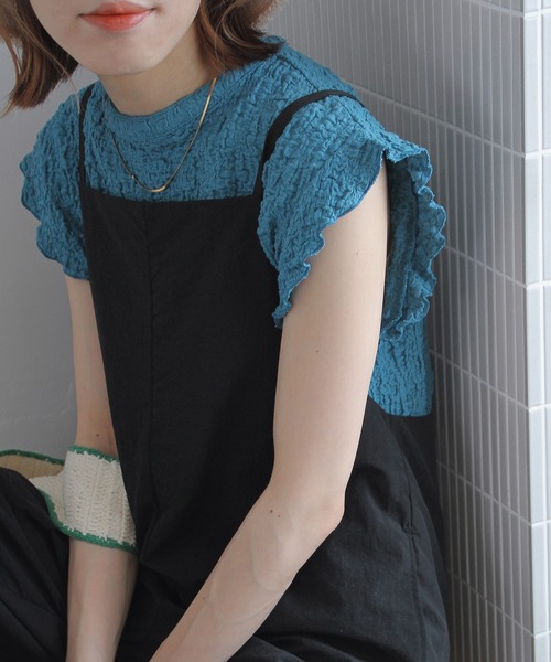 Crisp（クリスプ）の「ジャカードフリルフレンチブラウス（シャツ/ブラウス・レディース・グリーン/ホワイト/ブルー・FREE）」の14枚目の写真