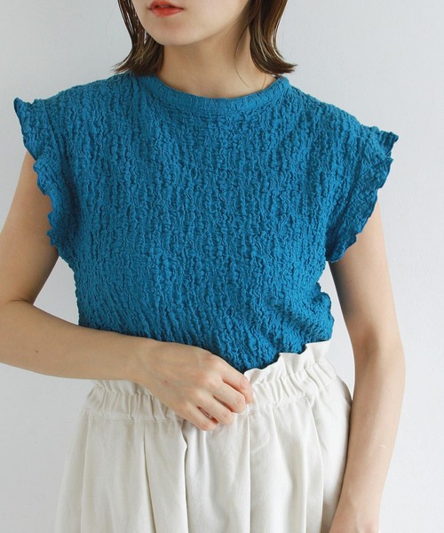 Crisp（クリスプ）の「ジャカードフリルフレンチブラウス（シャツ/ブラウス・レディース・グリーン/ホワイト/ブルー・FREE）」の18枚目の写真