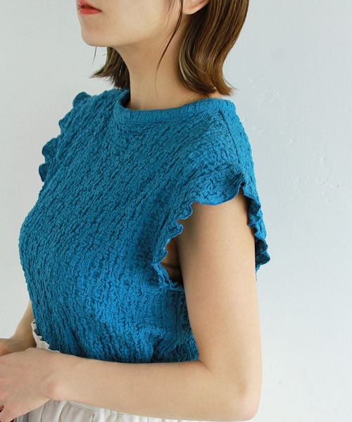 Crisp（クリスプ）の「ジャカードフリルフレンチブラウス（シャツ/ブラウス・レディース・グリーン/ホワイト/ブルー・FREE）」の22枚目の写真