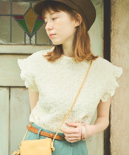 Crisp（クリスプ）の「ジャカードフリルフレンチブラウス（シャツ/ブラウス・レディース・グリーン/ホワイト/ブルー・FREE）」の4枚目の写真