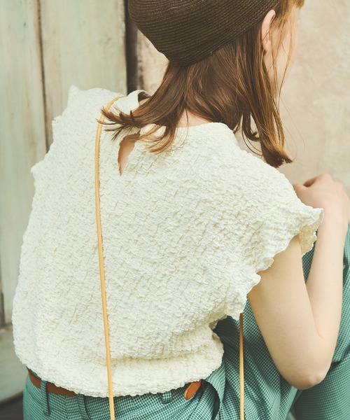 Crisp（クリスプ）の「ジャカードフリルフレンチブラウス（シャツ/ブラウス・レディース・グリーン/ホワイト/ブルー・FREE）」の5枚目の写真