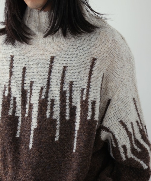 Aphlotus（アプロタス）の「ハイネック エルボーパッチ付き アームウォーマースリーブ グラフィック メランジニット（ニット/セーター・メンズ・グレー系その他/ブラウン系その他・MEDIUM/LARGE）」の17枚目の写真