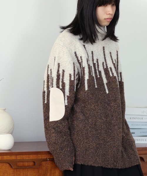 Aphlotus（アプロタス）の「ハイネック エルボーパッチ付き アームウォーマースリーブ グラフィック メランジニット（ニット/セーター・メンズ・グレー系その他/ブラウン系その他・MEDIUM/LARGE）」の19枚目の写真