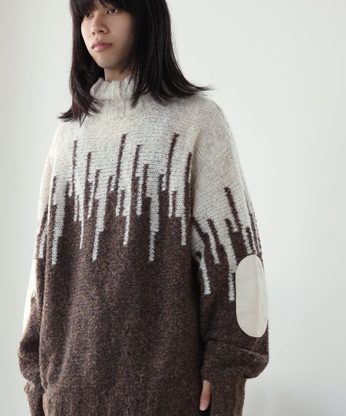 Aphlotus（アプロタス）の「ハイネック エルボーパッチ付き アームウォーマースリーブ グラフィック メランジニット（ニット/セーター・メンズ・グレー系その他/ブラウン系その他・MEDIUM/LARGE）」の20枚目の写真