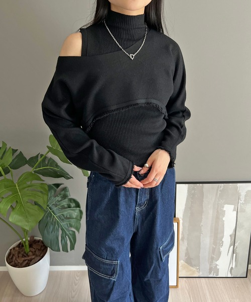 Jewelobe(ジュエローブ)の「ショートボレロ×ハイネックノースリニット アンサンブル(ニット/セーター・レディース・アイボリー/ブラック/カーキ・FREE)」の3枚目の写真