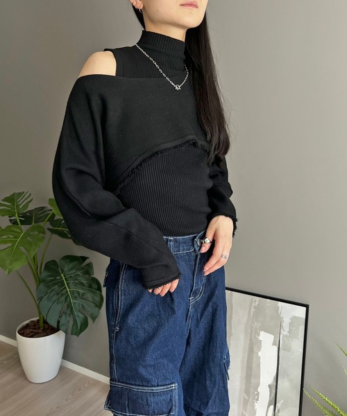 Jewelobe(ジュエローブ)の「ショートボレロ×ハイネックノースリニット アンサンブル(ニット/セーター・レディース・アイボリー/ブラック/カーキ・FREE)」の9枚目の写真